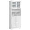 White Linen Cabinet; 58'' Tall Bathroom Cabinet with Doors and Shelves; Pantry Storage Cabinet with Hutch for Kitchen