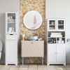 White Linen Cabinet; 58'' Tall Bathroom Cabinet with Doors and Shelves; Pantry Storage Cabinet with Hutch for Kitchen