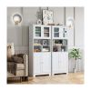 White Linen Cabinet; 58'' Tall Bathroom Cabinet with Doors and Shelves; Pantry Storage Cabinet with Hutch for Kitchen