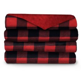 Sunbeam 50 Inch x 60 Inch Microplush Heated Throw in Red Plaid